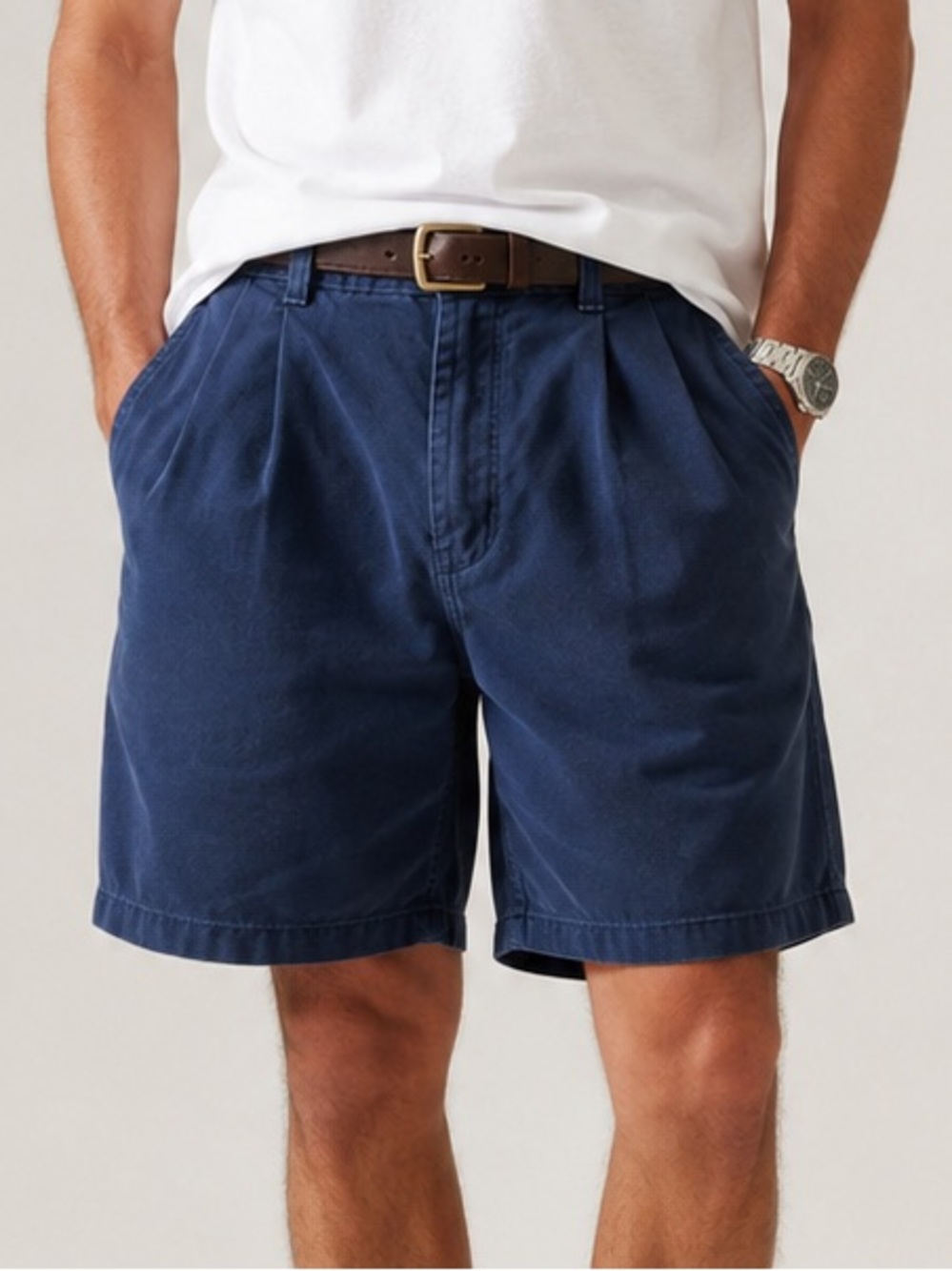 Vintage Duck Head Pleated Chino Shorts Navy Blue Size 34